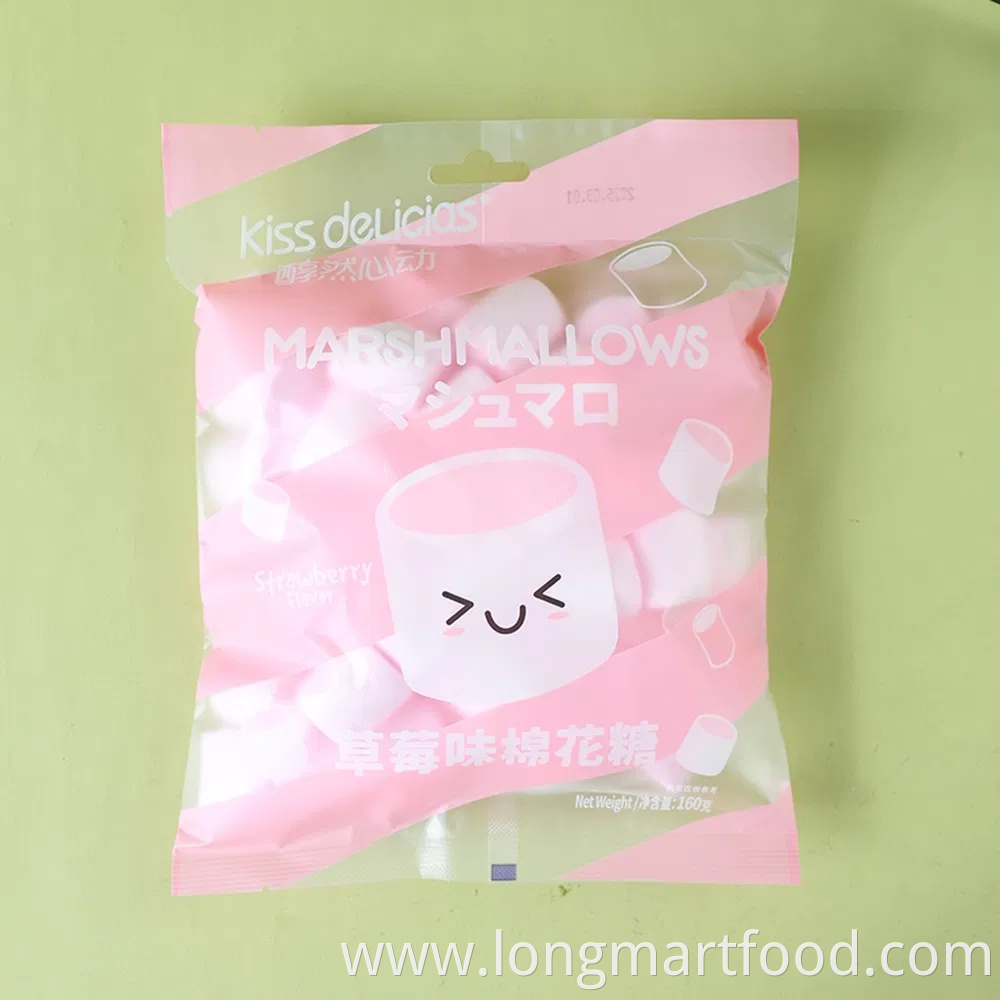 Poly Bag Packaging Soft White Strawberry Flavor Marshmallow Candy
